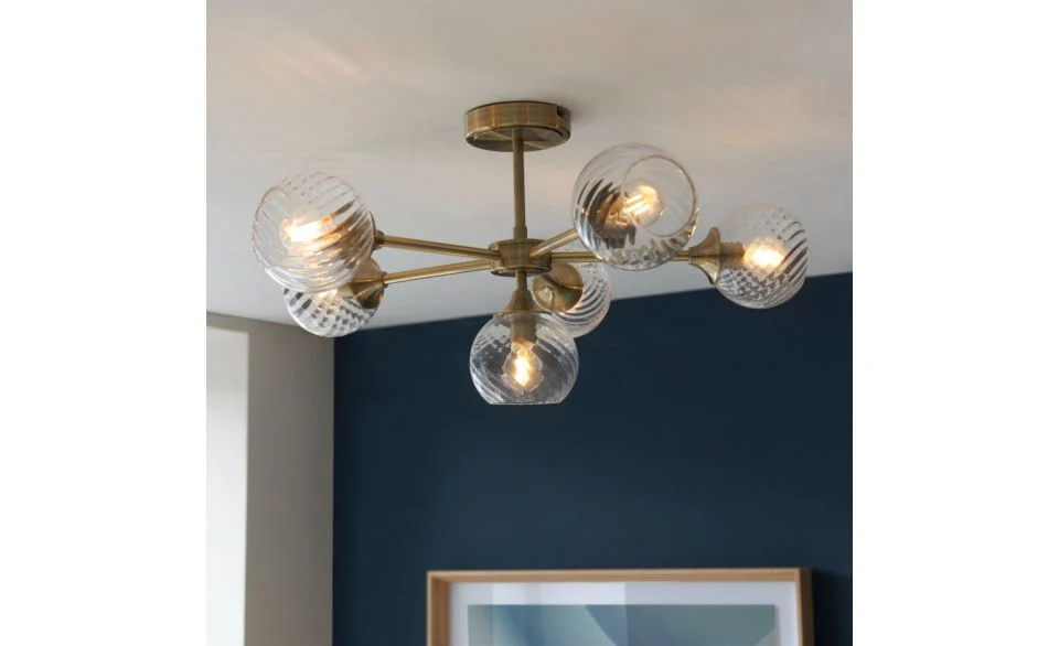 Furze 6Lt/ 8Lt Multi-Arm Pendant - Antique Brass/Bright Nickel - Image 4