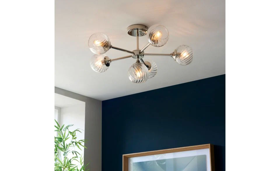 Furze 6Lt/ 8Lt Multi-Arm Pendant - Antique Brass/Bright Nickel - Image 5