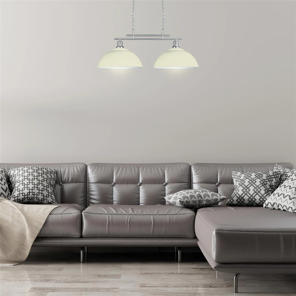 Fusion 2Lt Bar Ceiling Pendant Cream Metal Shades - Image 3
