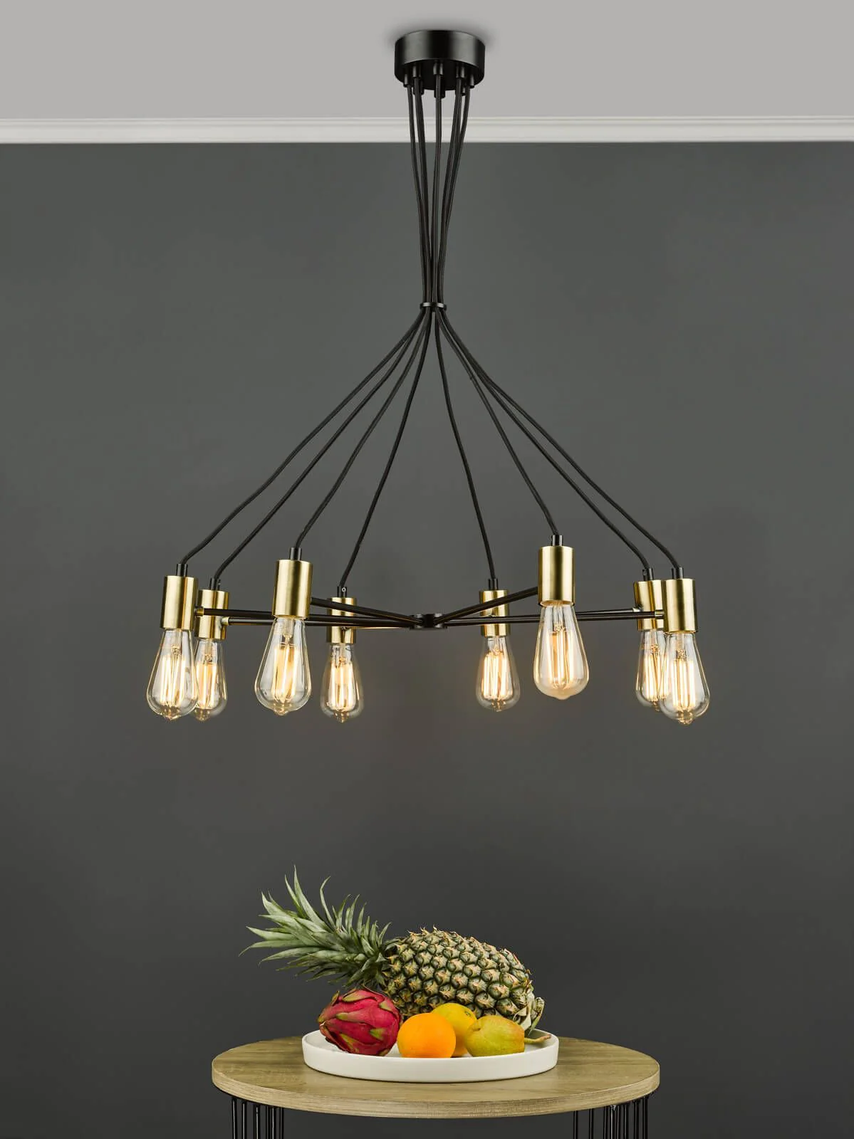 Gabriel 8Lt Centre Ceiling Light - Satin Black & Antique Gold Finish - Image 3