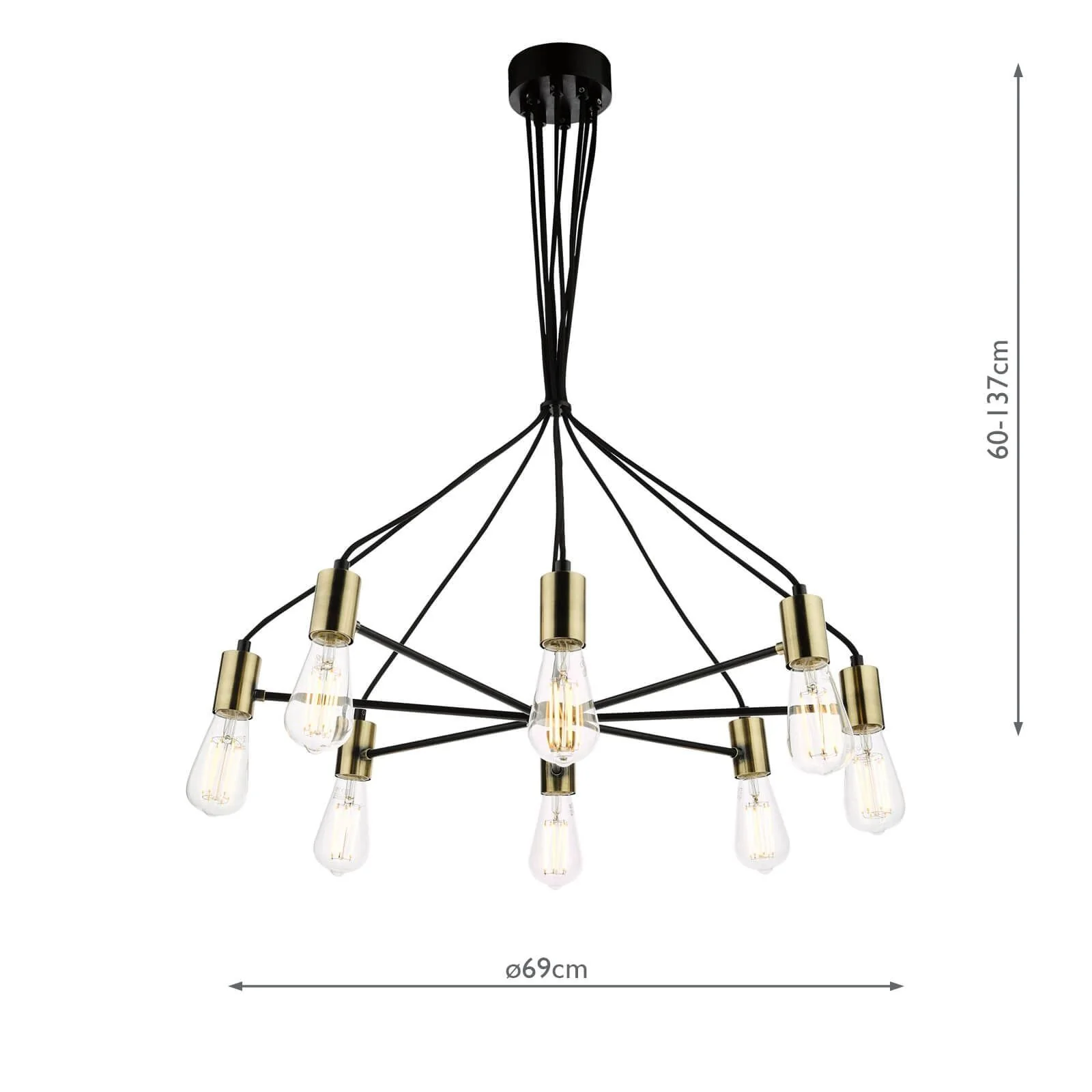 Gabriel 8Lt Centre Ceiling Light - Satin Black & Antique Gold Finish - Image 4