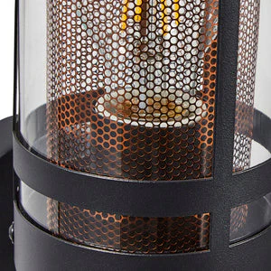 Gada 1Lt Outdoor Wall Light - Black with Brushed Steel Mesh  /Brass Mesh - Image 5