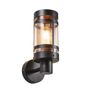 Gada 1Lt Outdoor Wall Light - Black with Brushed Steel Mesh  /Brass Mesh - Image 6