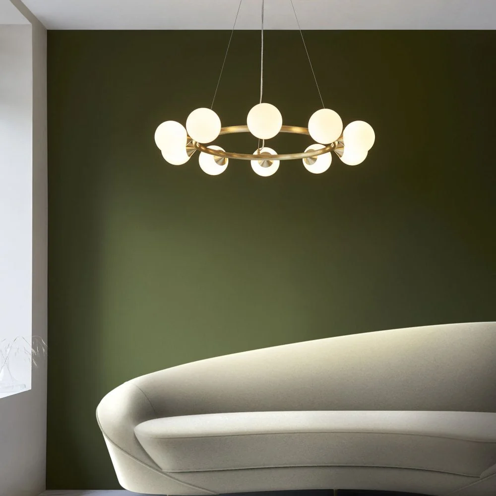 Gallant 6/10Lt Ring Pendant- Brushed Brass with Gloss Opal Glass Shades - Image 10