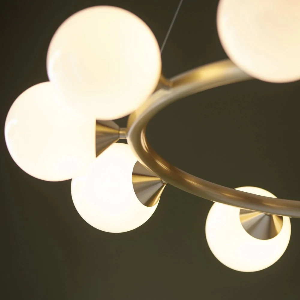 Gallant 6/10Lt Ring Pendant- Brushed Brass with Gloss Opal Glass Shades - Image 11