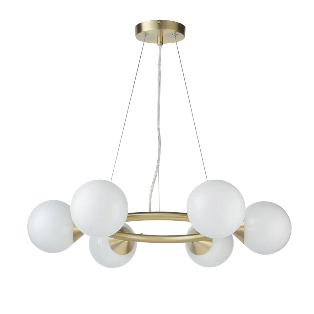 Gallant 6/10Lt Ring Pendant- Brushed Brass with Gloss Opal Glass Shades - Image 2