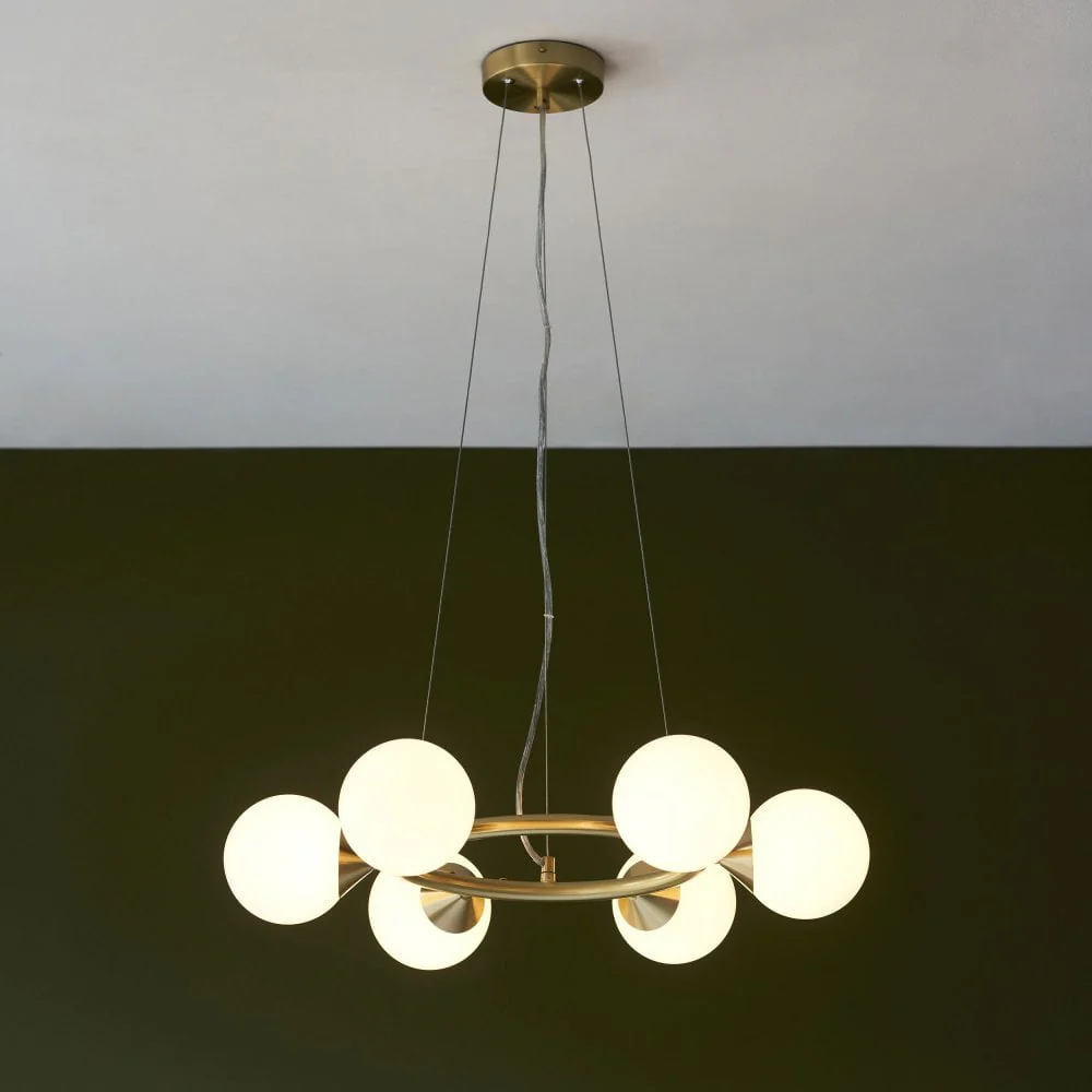 Gallant 6/10Lt Ring Pendant- Brushed Brass with Gloss Opal Glass Shades - Image 3