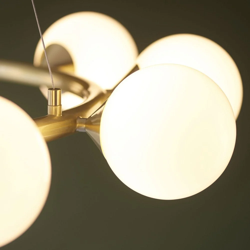 Gallant 6/10Lt Ring Pendant- Brushed Brass with Gloss Opal Glass Shades - Image 6