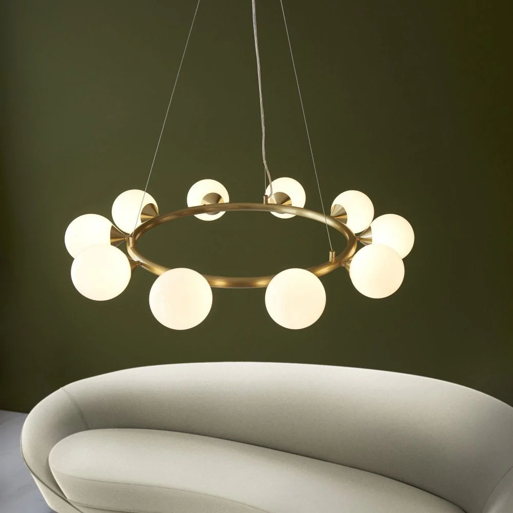 Gallant 6/10Lt Ring Pendant- Brushed Brass with Gloss Opal Glass Shades - Image 8