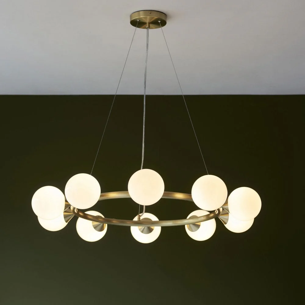 Gallant 6/10Lt Ring Pendant- Brushed Brass with Gloss Opal Glass Shades - Image 9