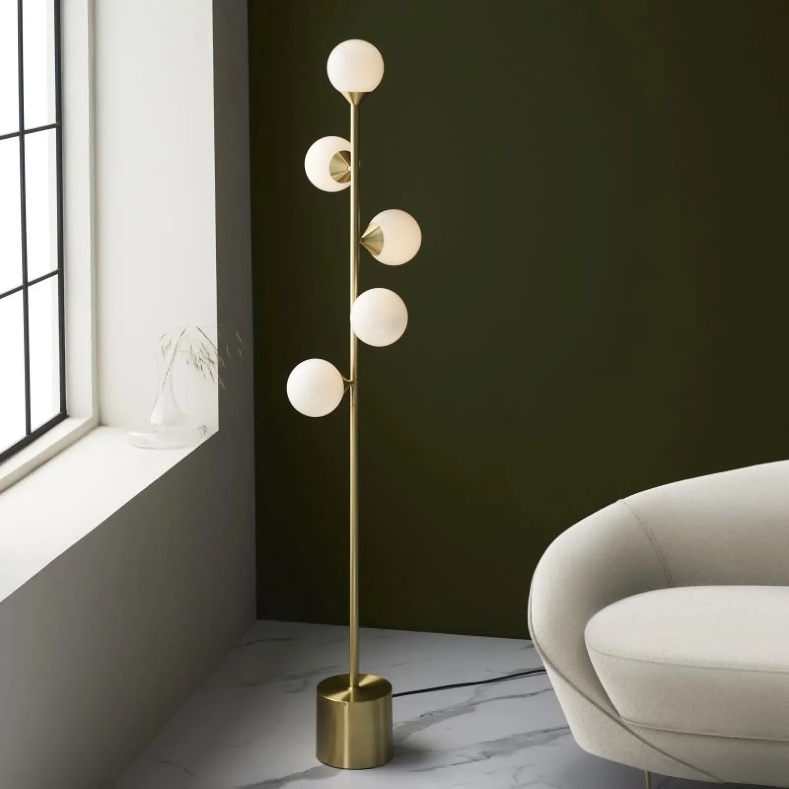 Gallant Floor Lamp- Satin Brass with Gloss White Glasses - Image 2
