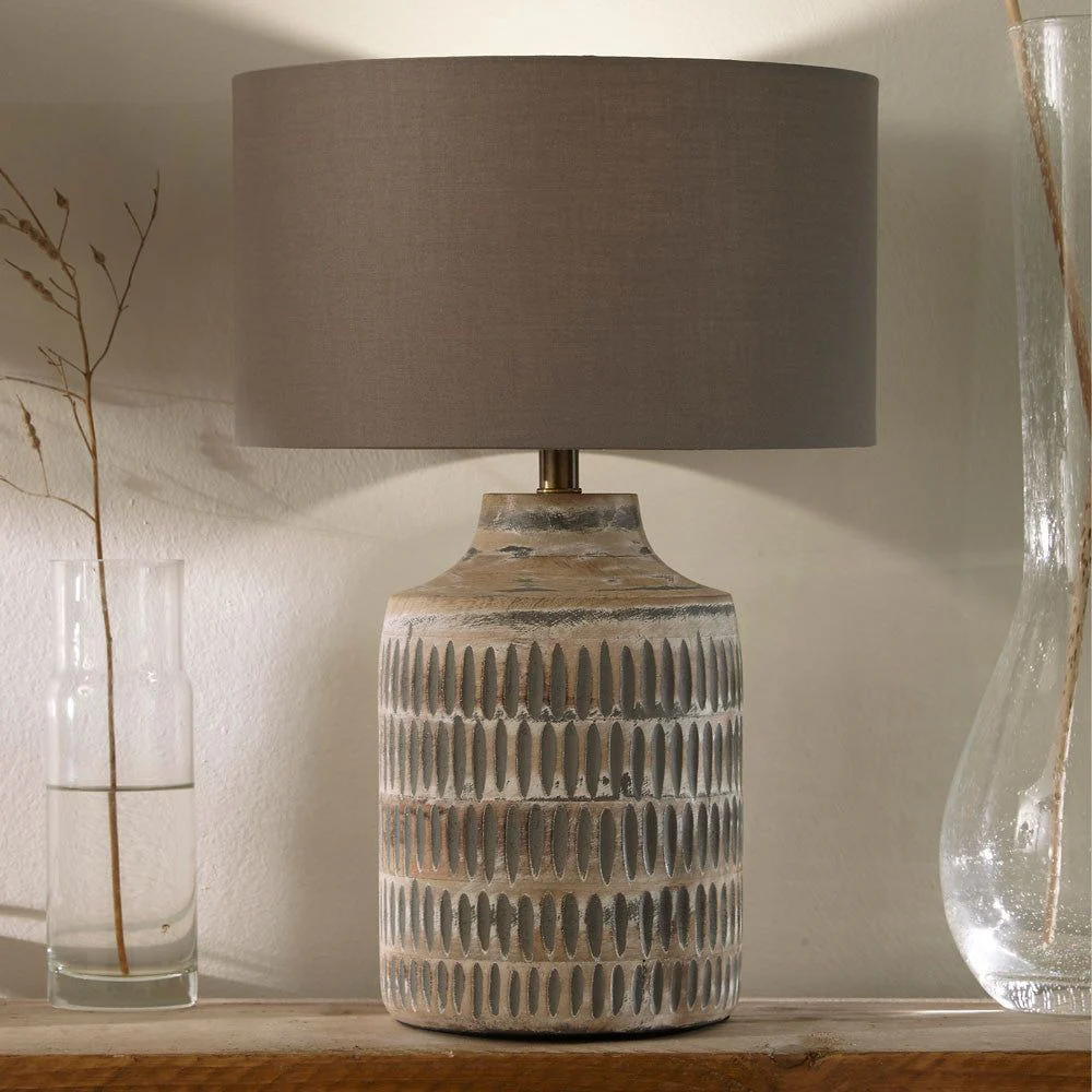 Galle Textured Table Lamp - Base Only Grey Wash Wood - Image 2