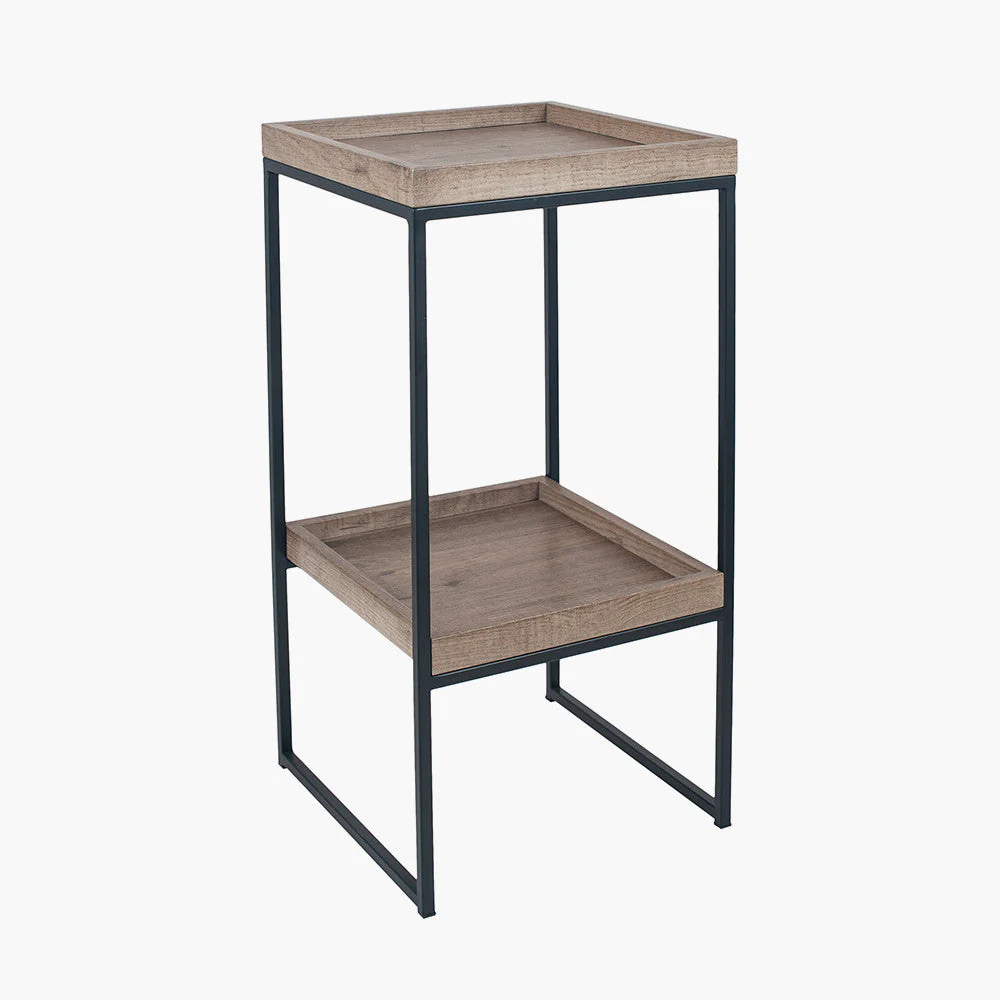 Gallery Natural Wood Veneer and Black Metal Side Table - Image 2