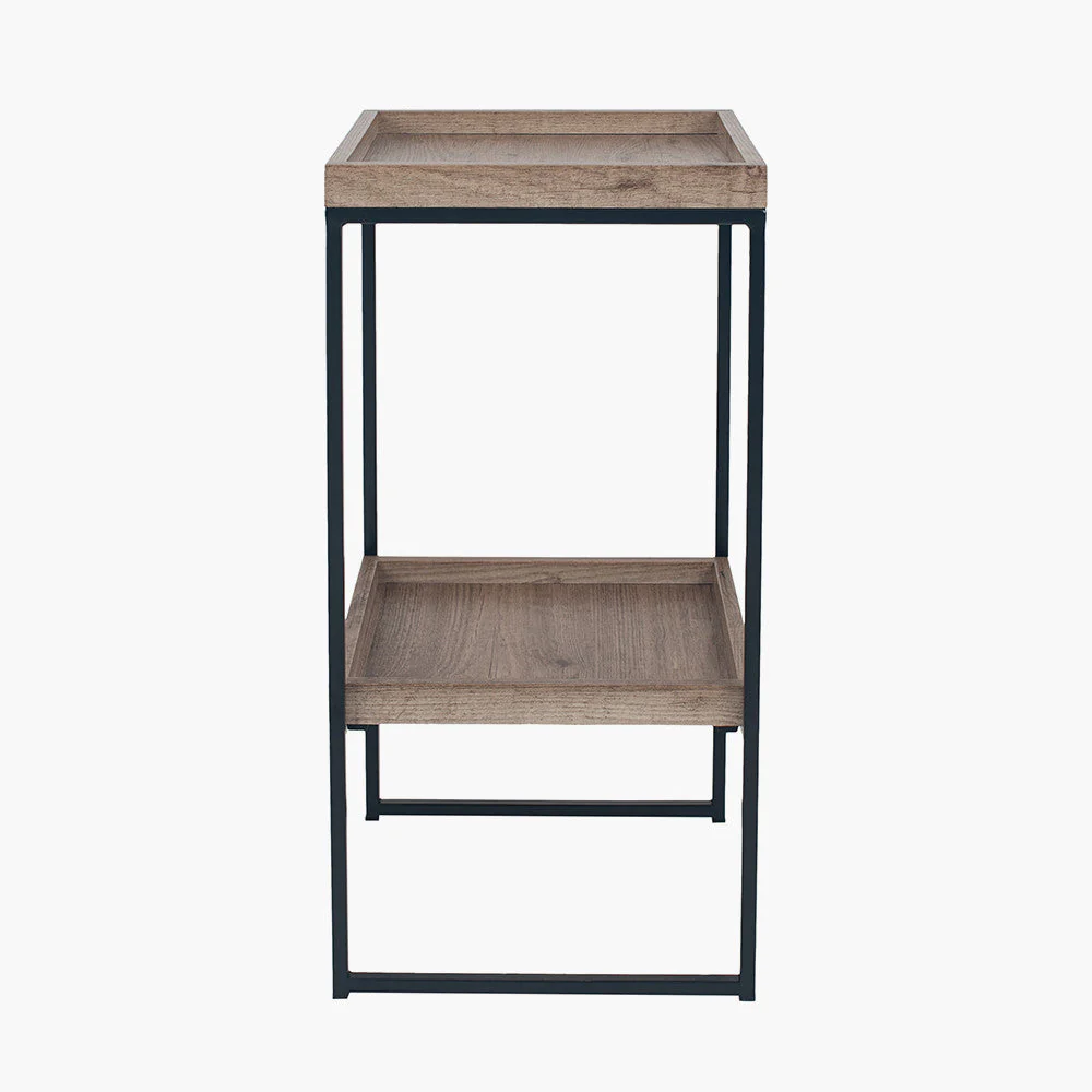 Gallery Natural Wood Veneer and Black Metal Side Table - Image 3