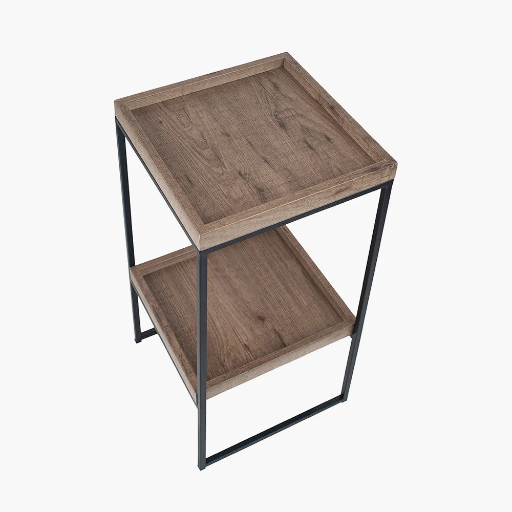 Gallery Natural Wood Veneer and Black Metal Side Table - Image 4