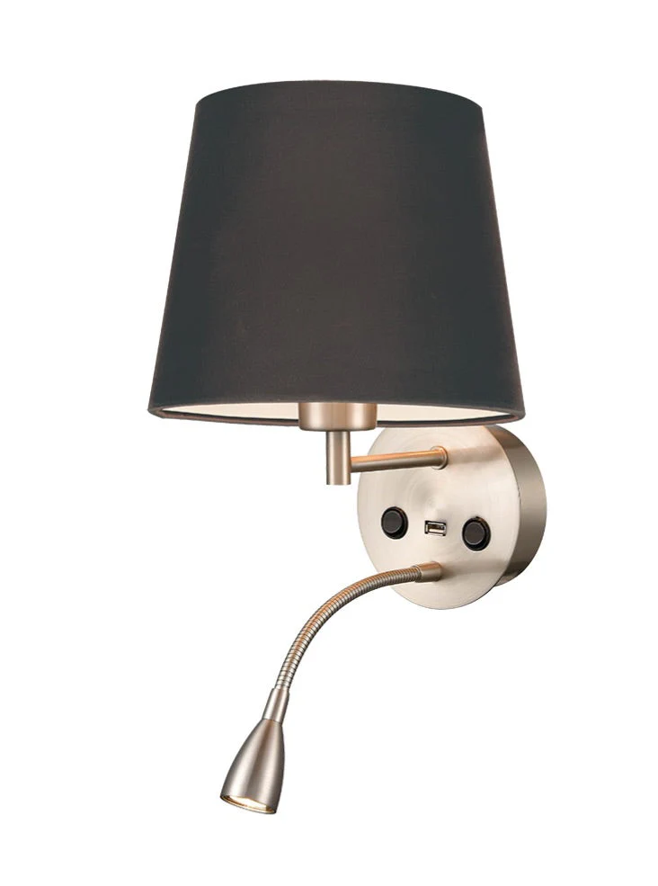 Gallic Reading Wall Bracket with USB/LED E27 + LED 
Satin Nickel - Image 2