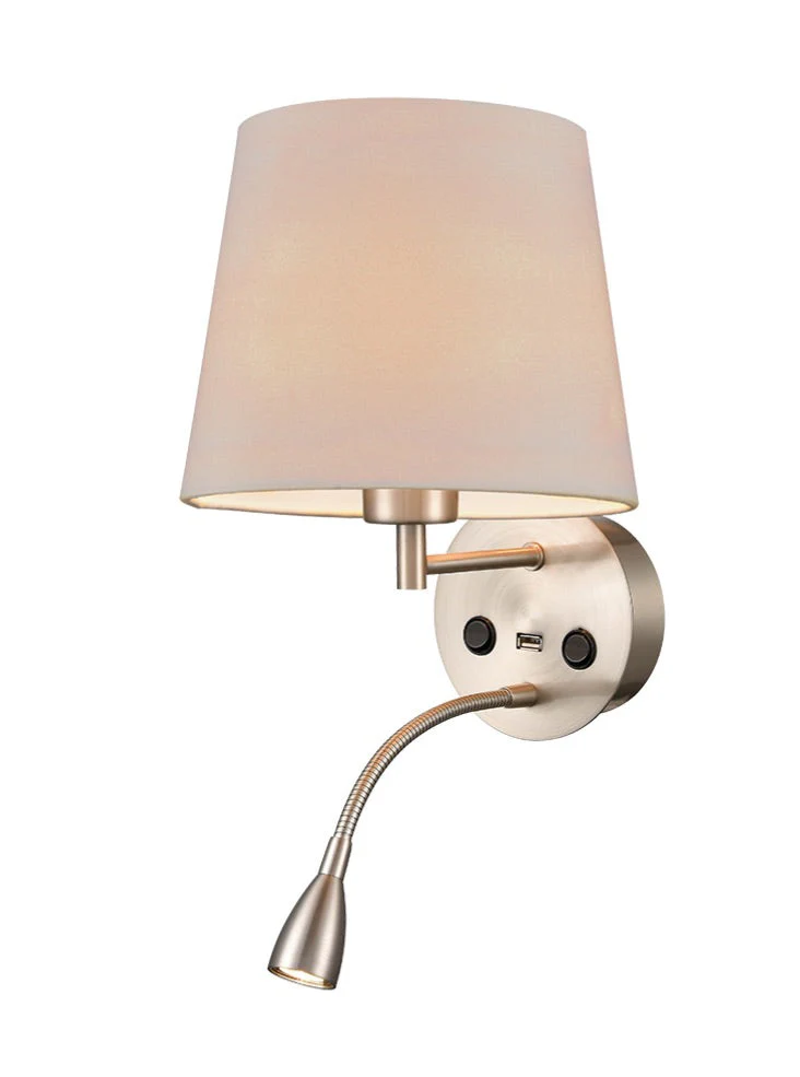 Gallic Reading Wall Bracket with USB/LED E27 + LED 
Satin Nickel - Image 3