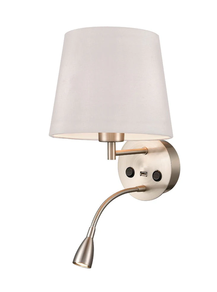 Gallic Reading Wall Bracket with USB/LED E27 + LED 
Satin Nickel - Image 4