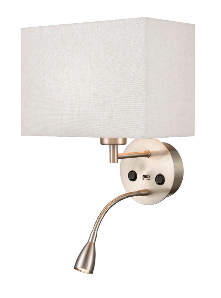 Gallic Reading Wall Bracket with USB/LED E27 + LED 
Satin Nickel - Image 5
