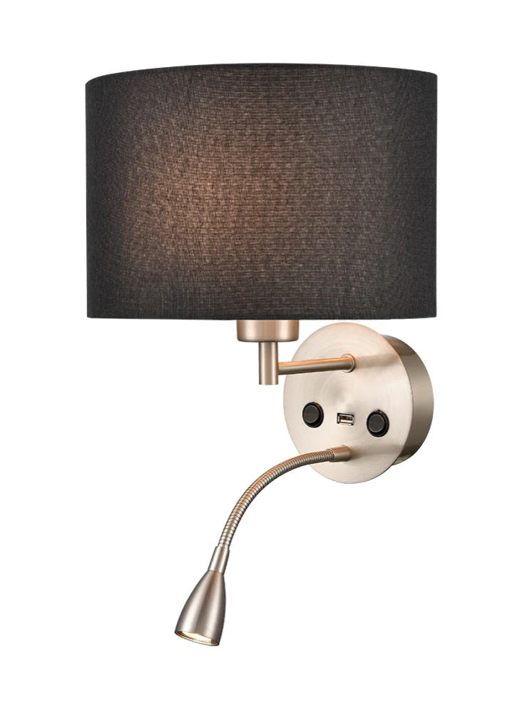 Gallic Reading Wall Bracket with USB/LED E27 + LED 
Satin Nickel - Image 7