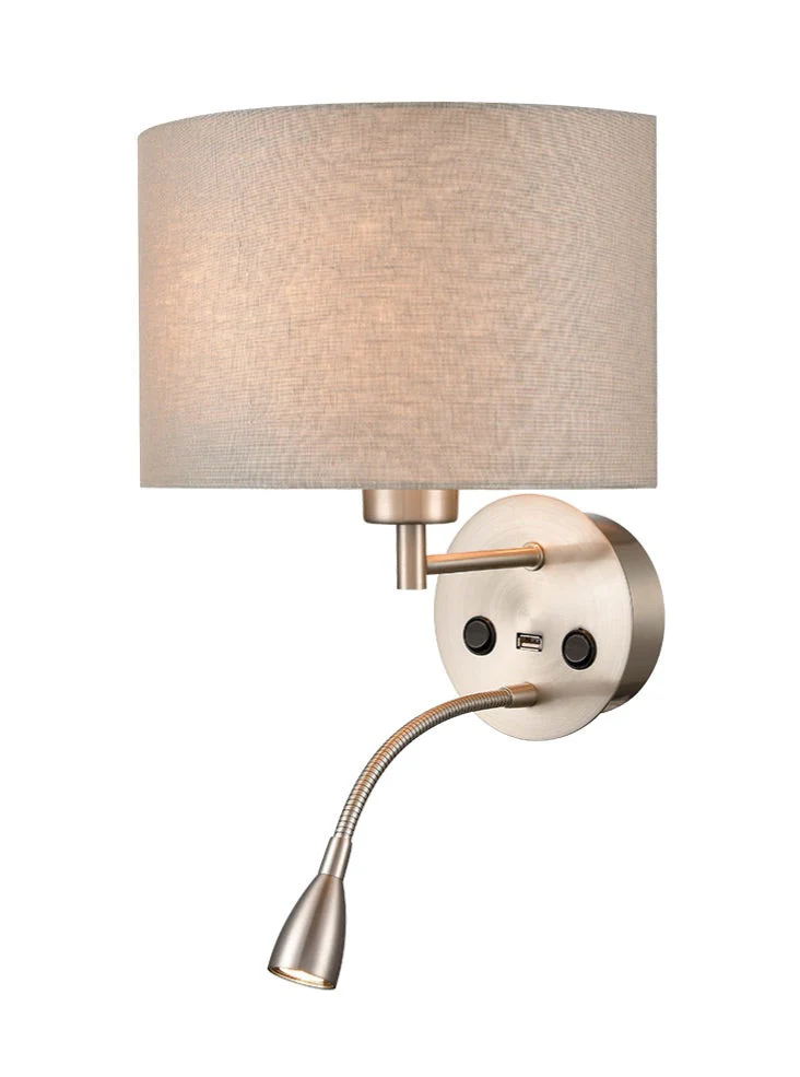 Gallic Reading Wall Bracket with USB/LED E27 + LED 
Satin Nickel - Image 8
