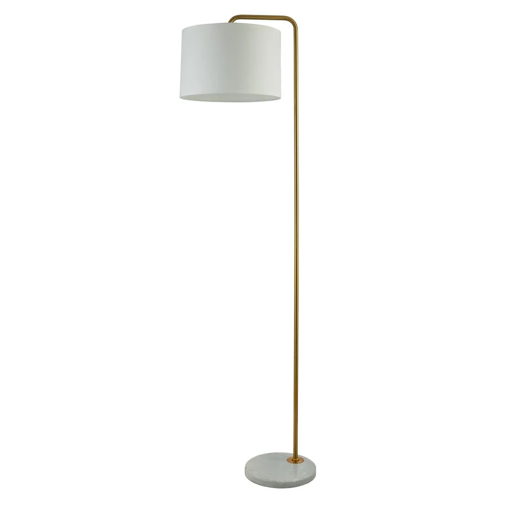 Gallow Floor Lamp-Antique Gold Metal, Marble & White Fabric E27 - Image 2