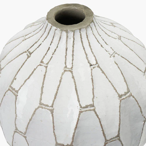 Gaudi Stoneware Geometric Vase - White Finish - Image 3