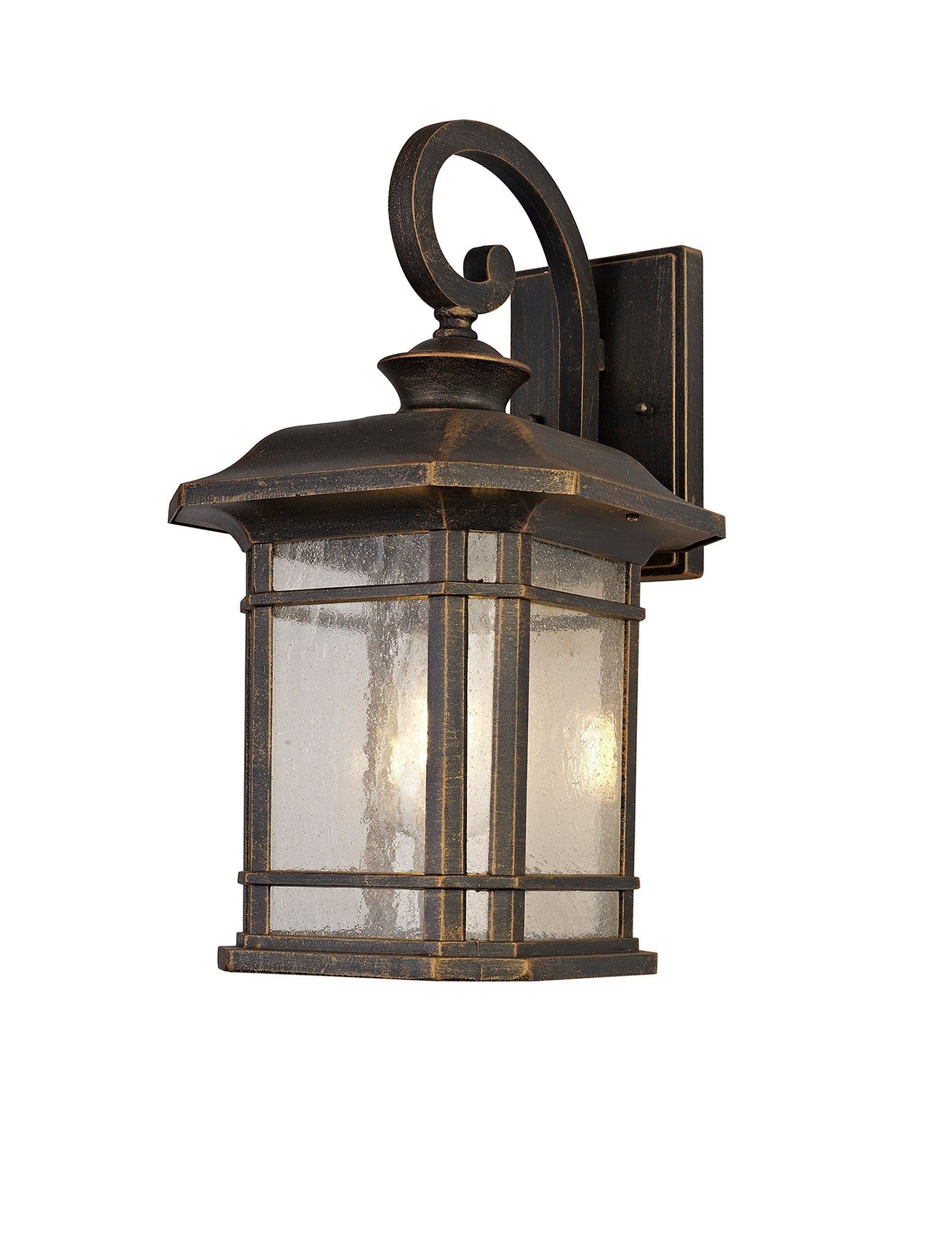 Gavyn Half Wall Lamp, 1 x E27, Brushed Black Gold/Seeded Glass, IP54, 2yrs Warranty - Image 2