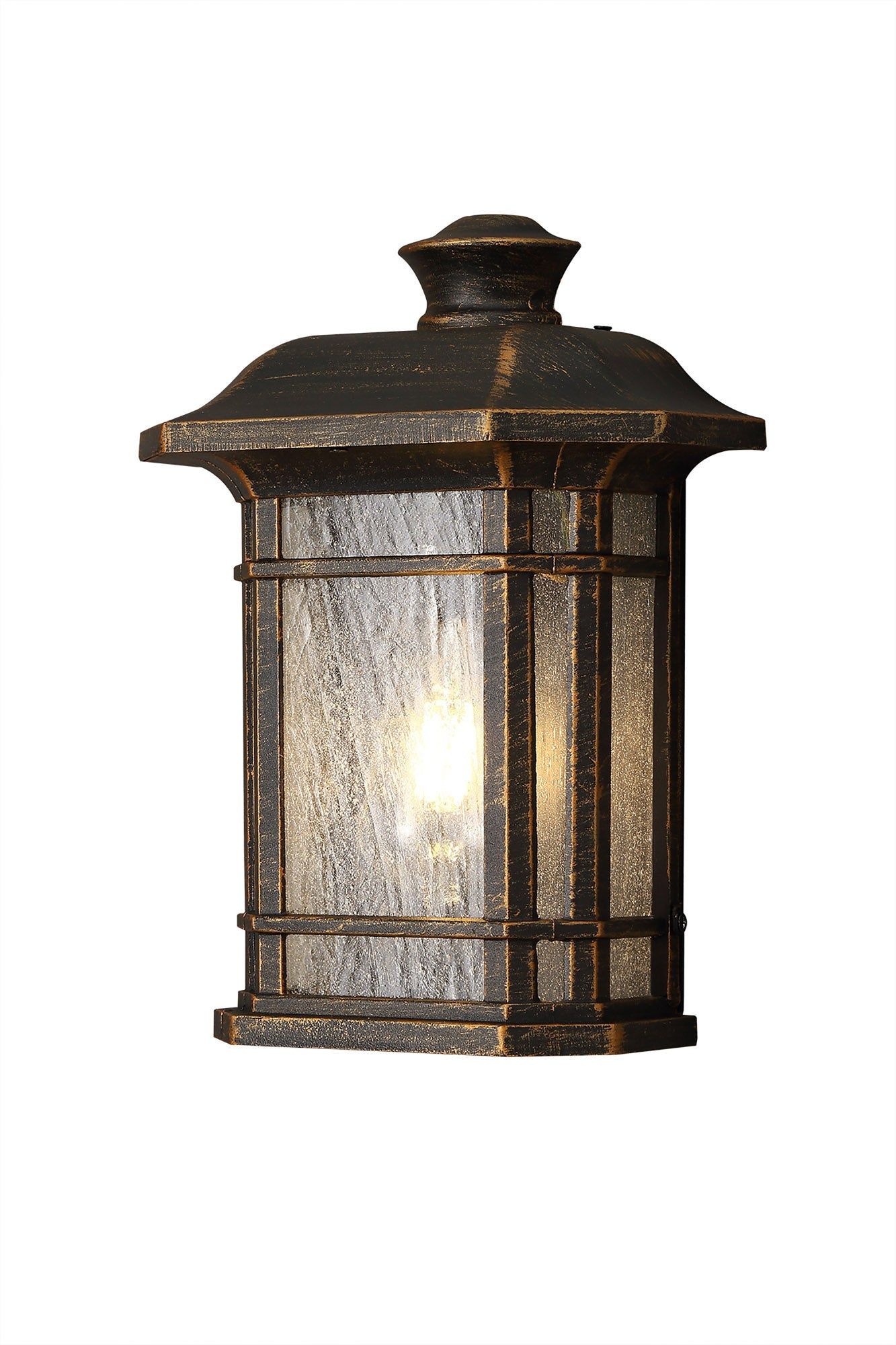 Gavyn Half Wall Lamp, 1 x E27, Brushed Black Gold/Seeded Glass, IP54, 2yrs Warranty - Image 6