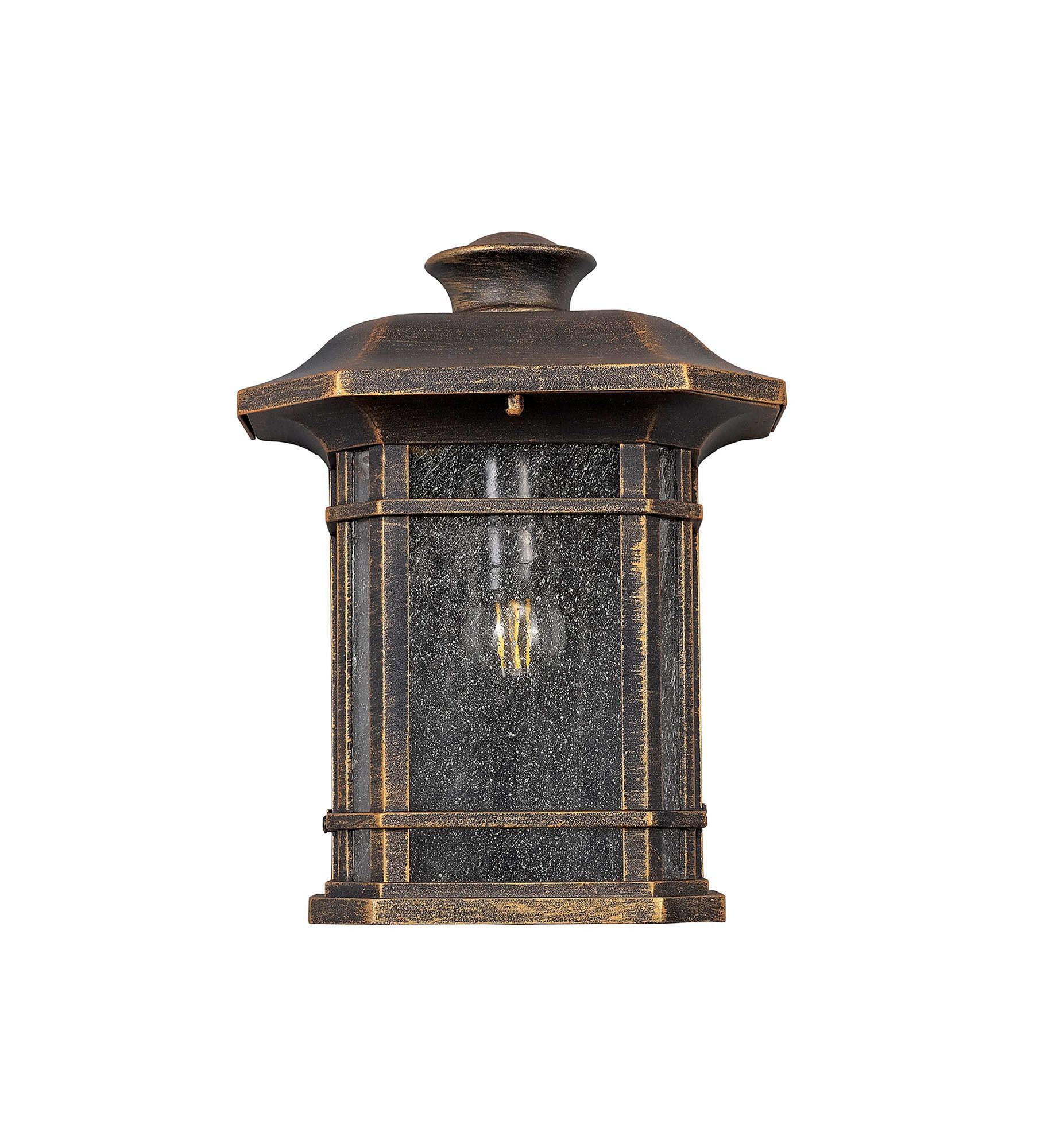 Gavyn Half Wall Lamp, 1 x E27, Brushed Black Gold/Seeded Glass, IP54, 2yrs Warranty - Image 9