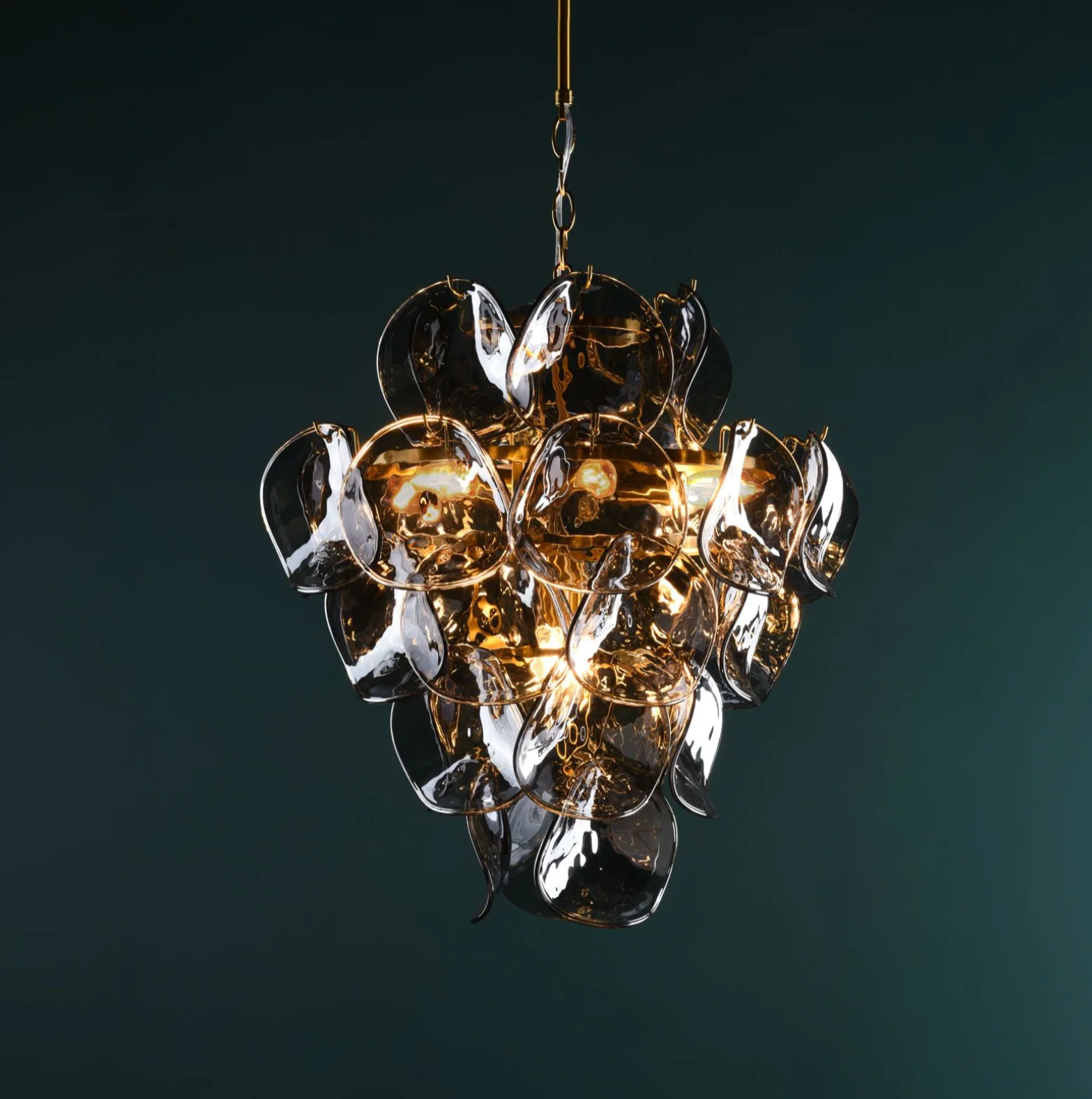 Genoa 8 Light Pendant-  Natural Brass and Smoked Glass - Image 3