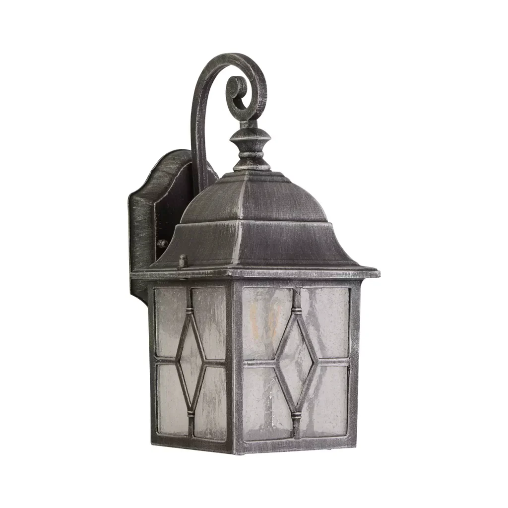 Genoa Outdoor Wall Light - Black Silver Metal & Leaded Glass - Image 4