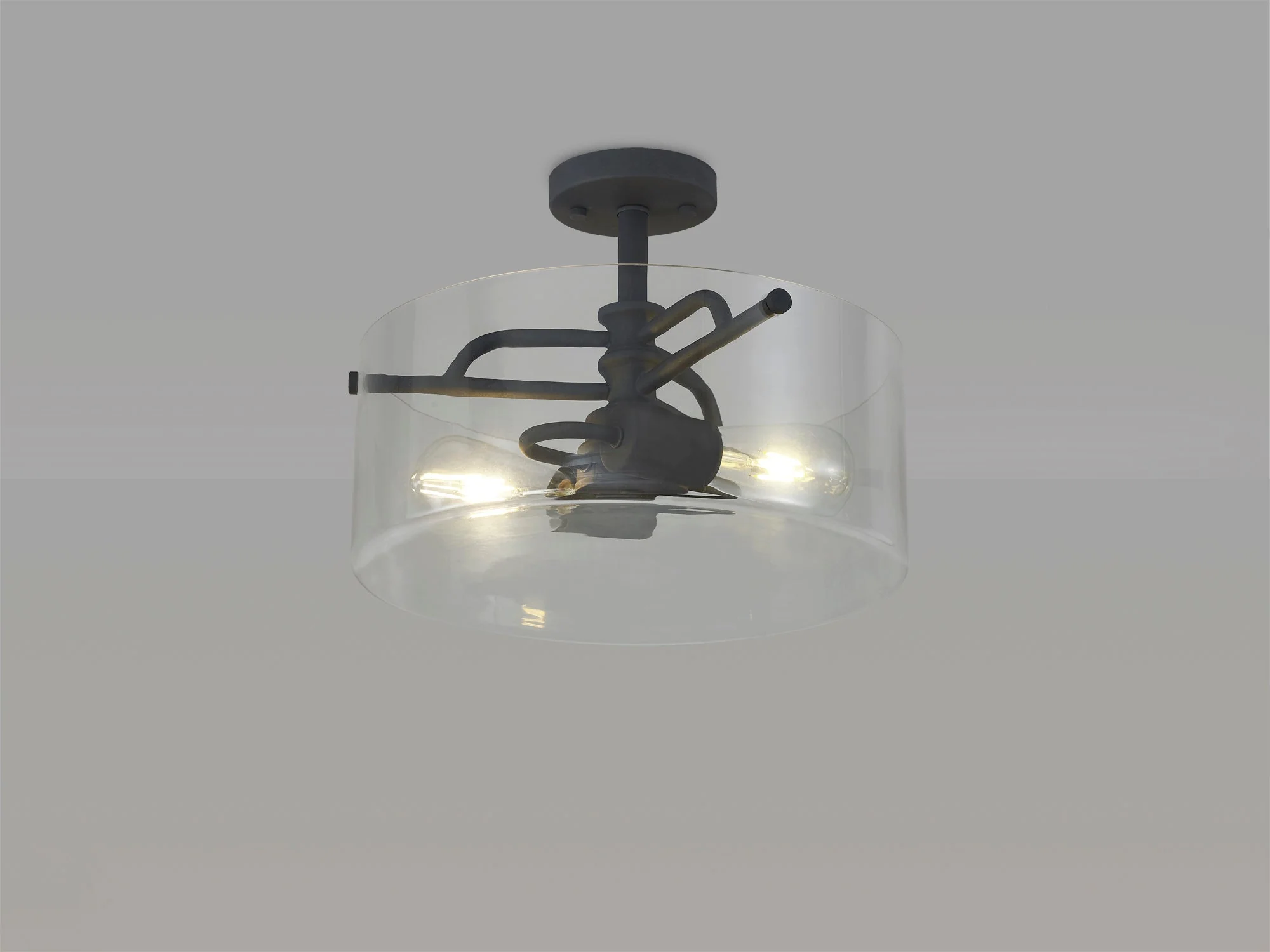 Genoa Semi Flush Ceiling Light, 2 Light - In Various Finishes & Clear Glass - Image 2