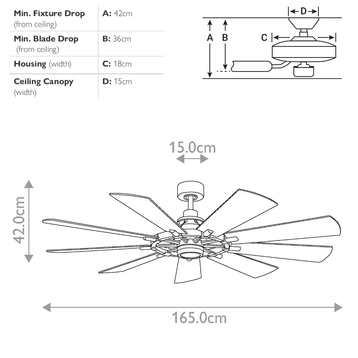Gentry IP20 Fan - Weathered Zinc - Small and Large - Image 18