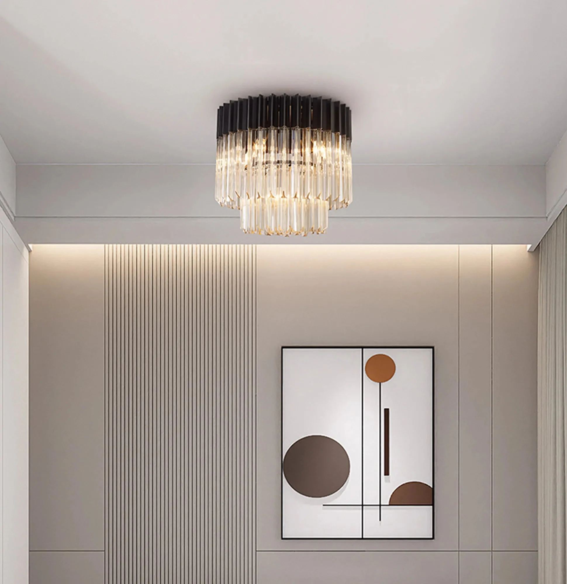 Georgia 3/5lt Round Crystal Flush Ceiling Light, Matt Black/Brass/Polished Nickel - Image 2