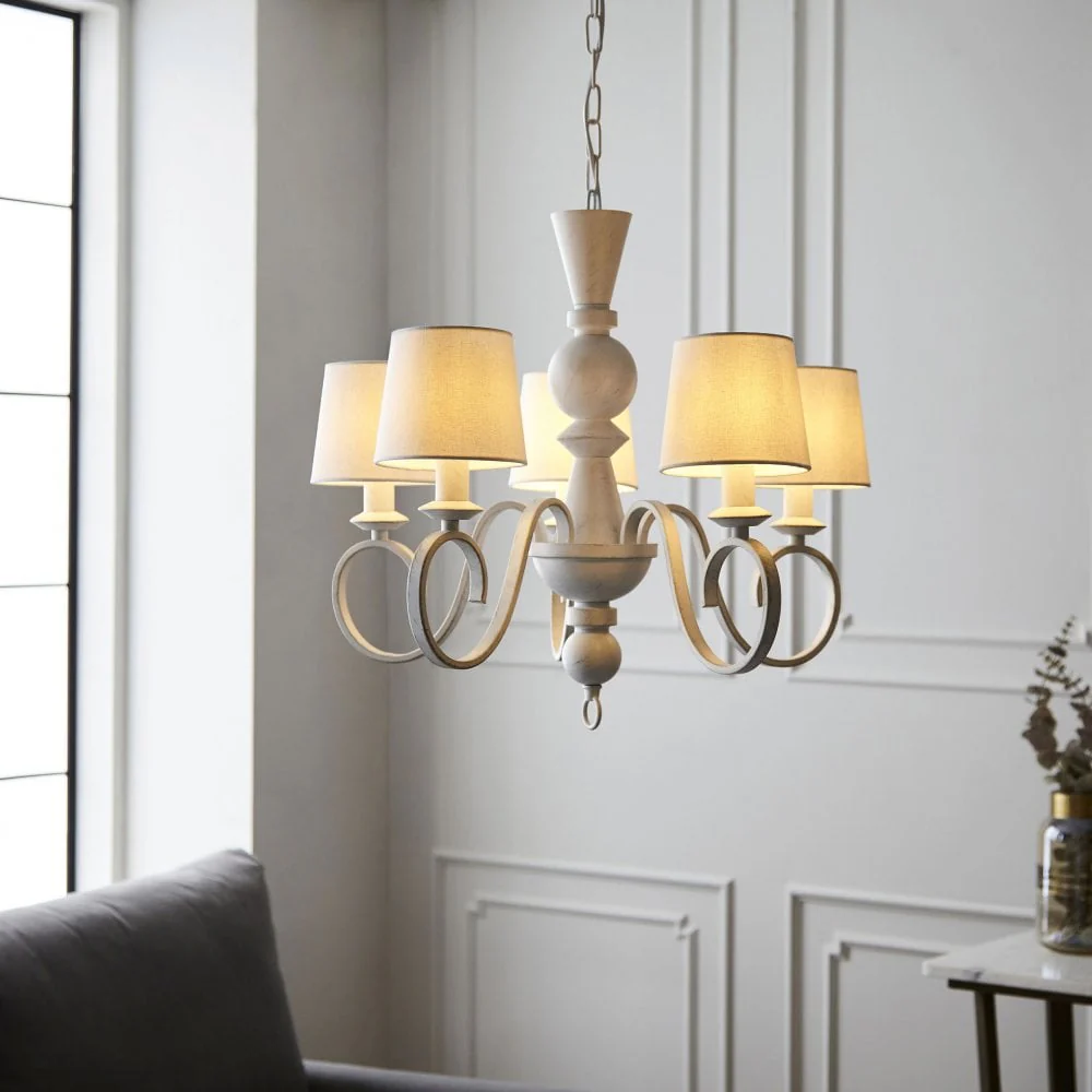 Georgian 5Lt Multi-Arm Pendant - Distressed White - Image 2