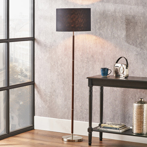 Gianni Brushed Silver and Wood Effect Floor Lamp - Image 4