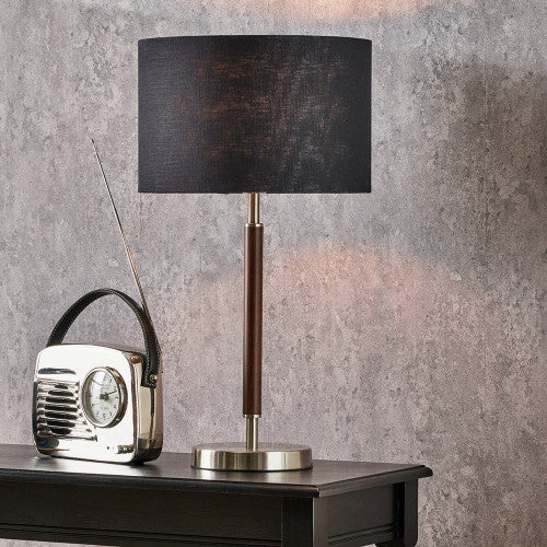 Gianni Brushed Silver and Wood Effect Table Lamp - Image 5