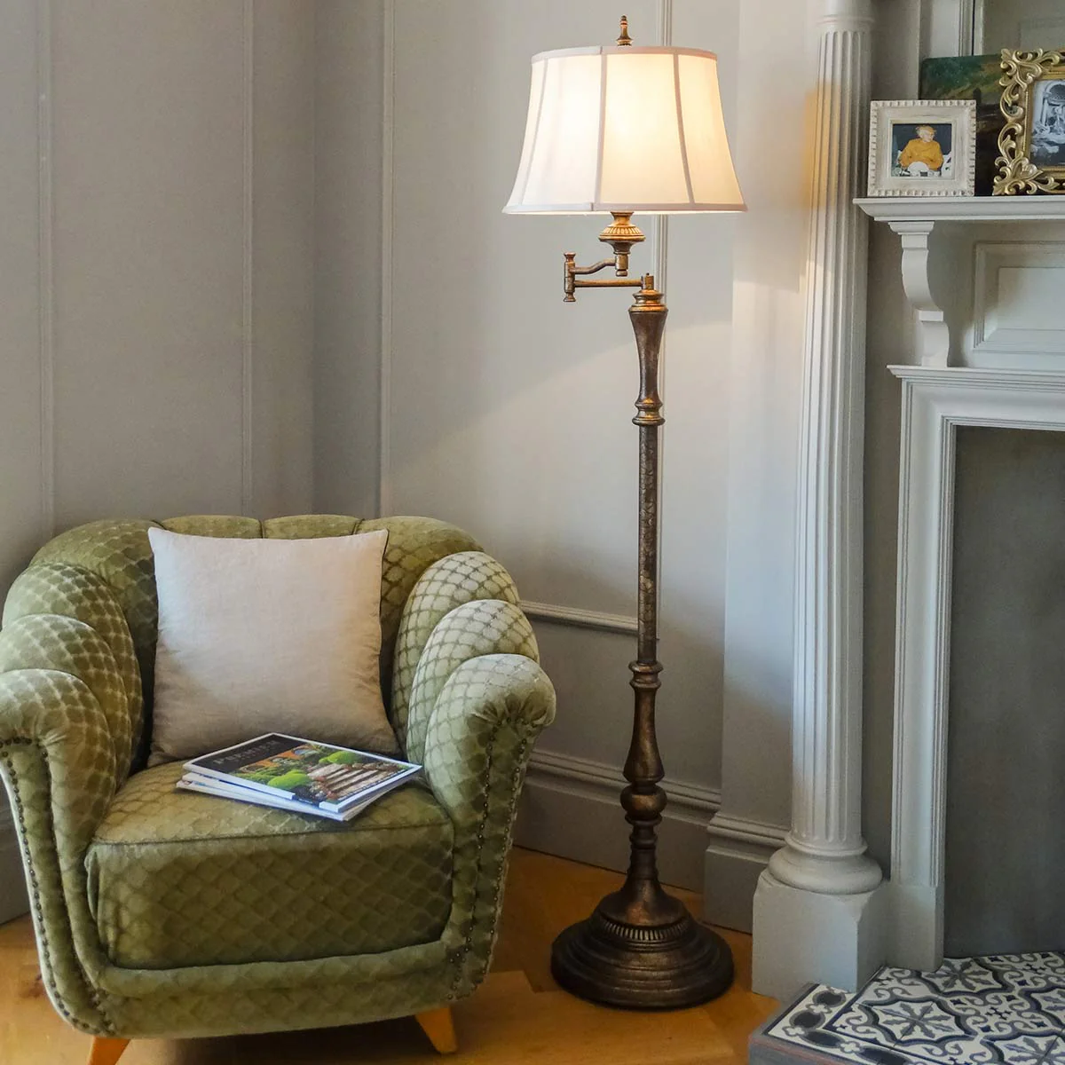 Gibson 1 Light Floor Lamp - Cambridge Crackle with Desert Shade E27 - Image 5