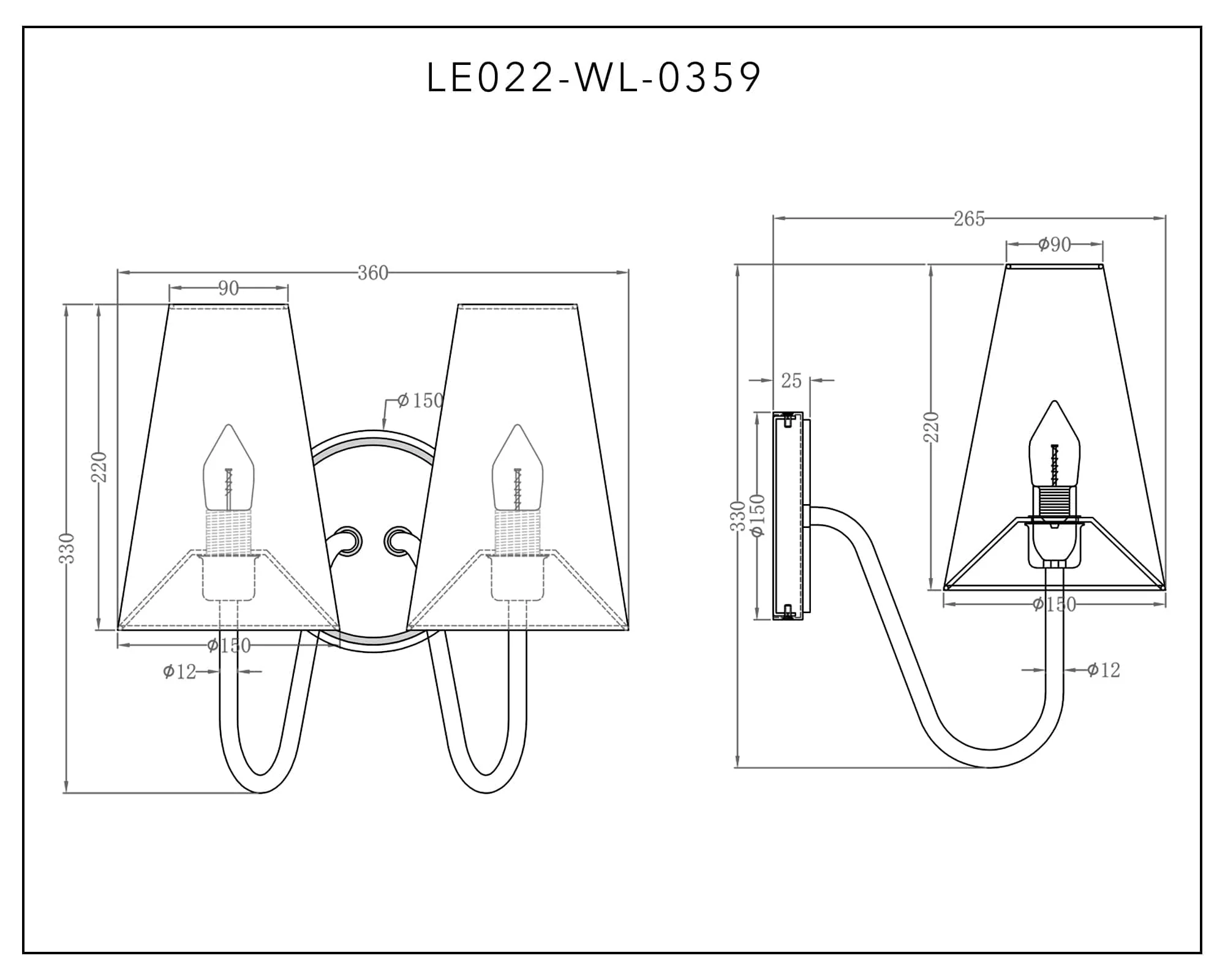 Gildan Wall Light - White, Black & Brass E14 - Image 7