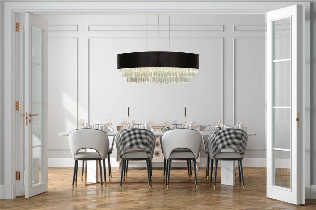 Glamour 5/8lt Adjustable, Dimmable Oval Pendant - Black Velvet & Clear Crystal - Image 2
