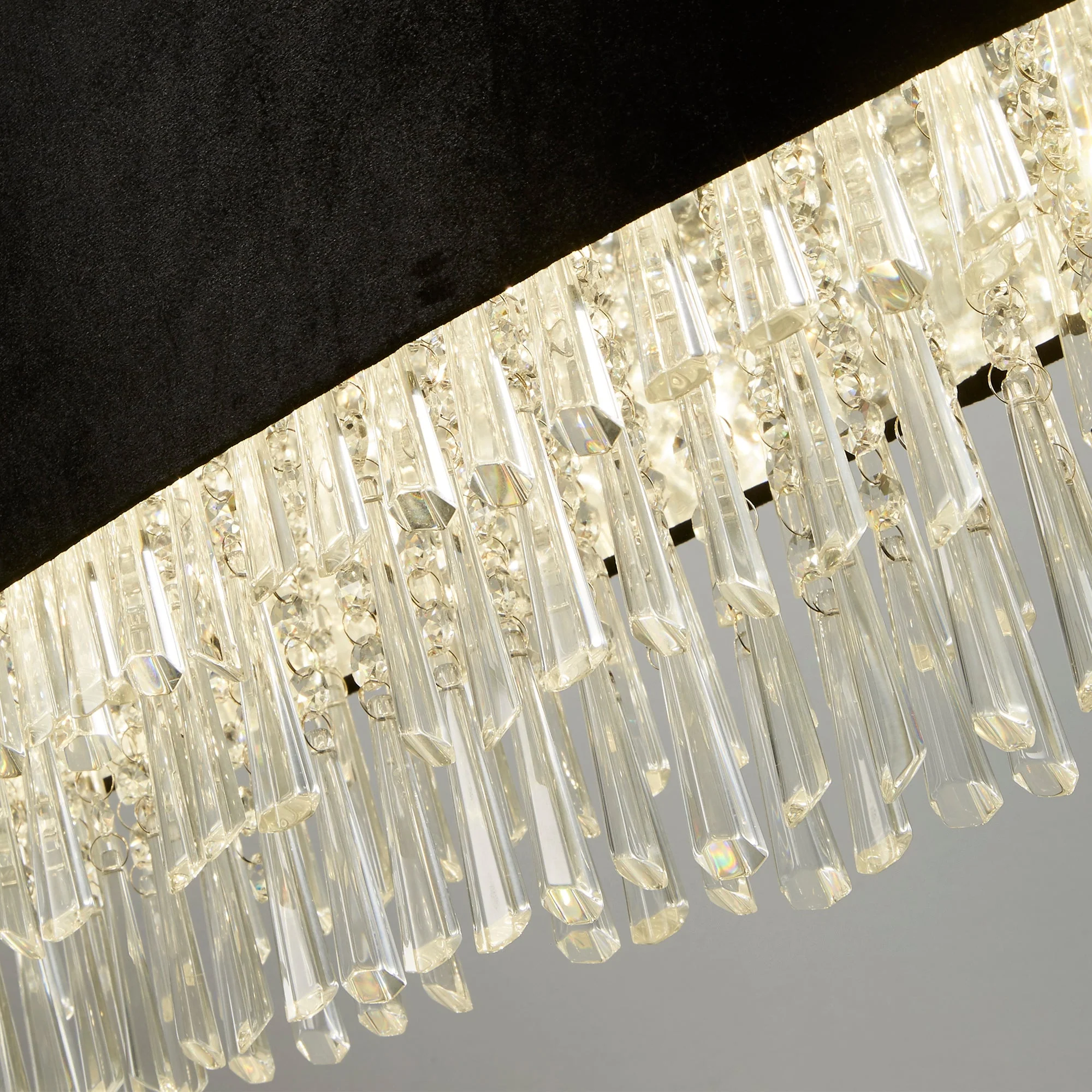 Glamour 5/8lt Adjustable, Dimmable Oval Pendant - Black Velvet & Clear Crystal - Image 3