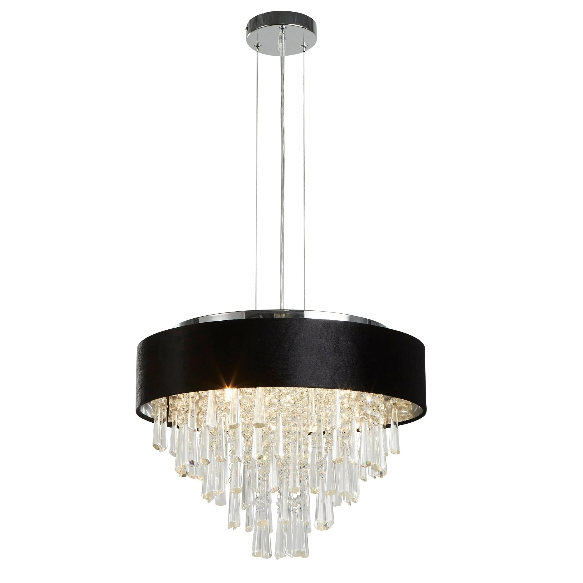 Glamour 5/8lt Adjustable, Dimmable Oval Pendant - Black Velvet & Clear Crystal - Image 4