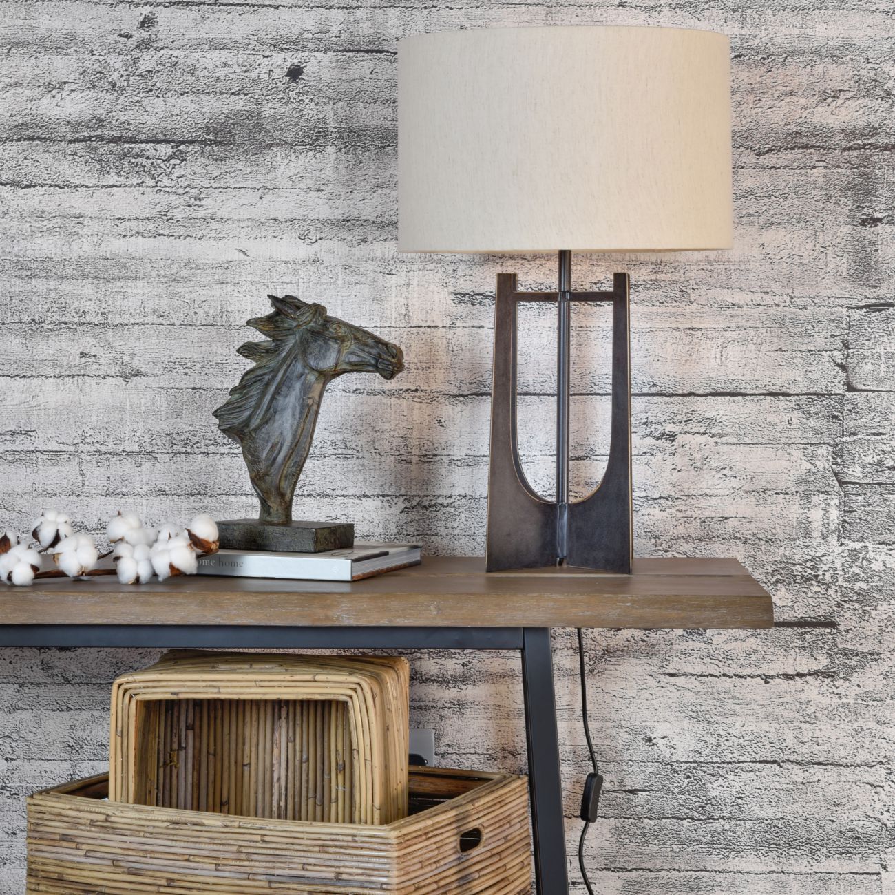 Glenthorpe Hammered Iron Table Lamp - Gilded Oak with Irish Linen Shade - Image 6