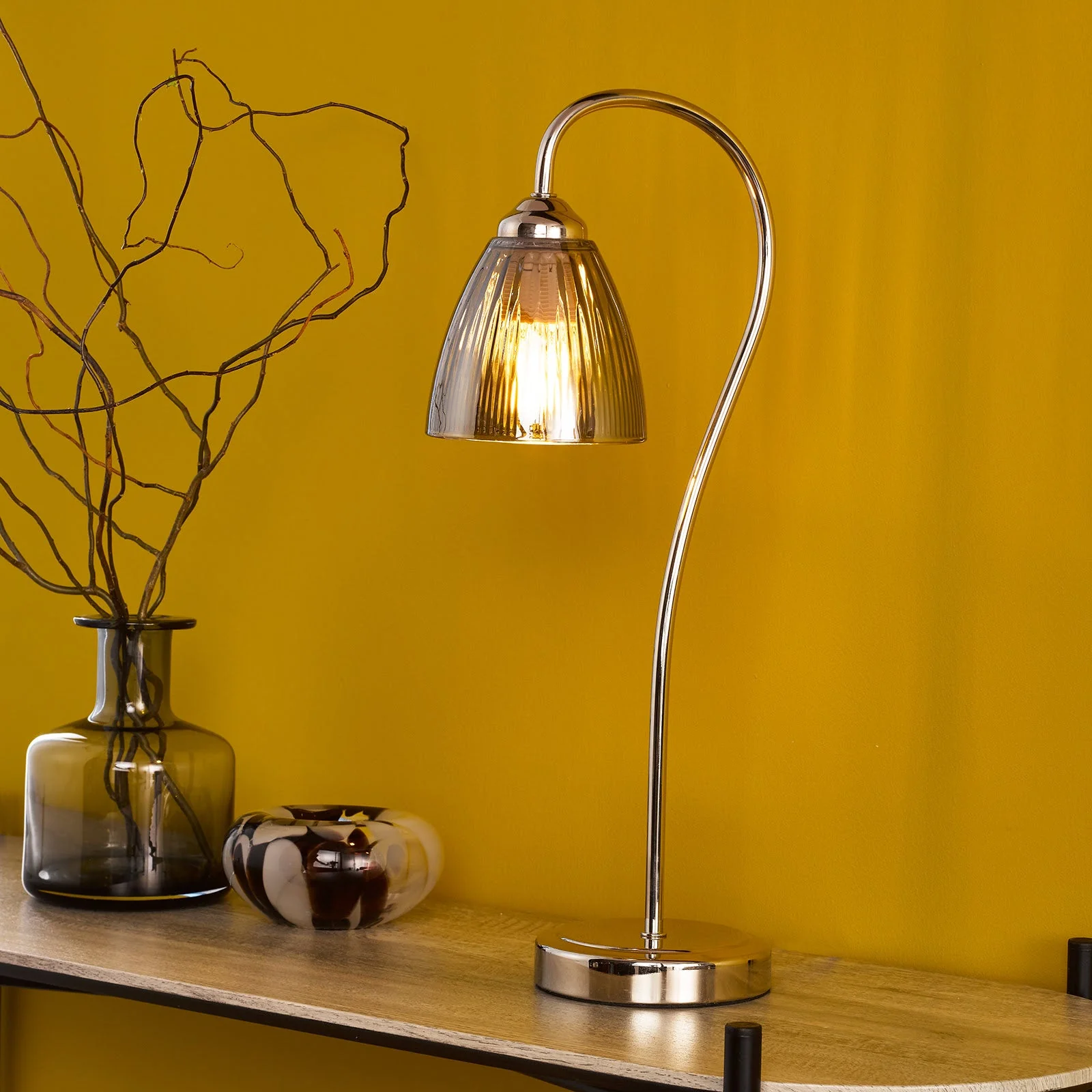 Glynis Table Lamp Antique Bronze/Polished Nickel & Ribbed Glass E14 - Image 13