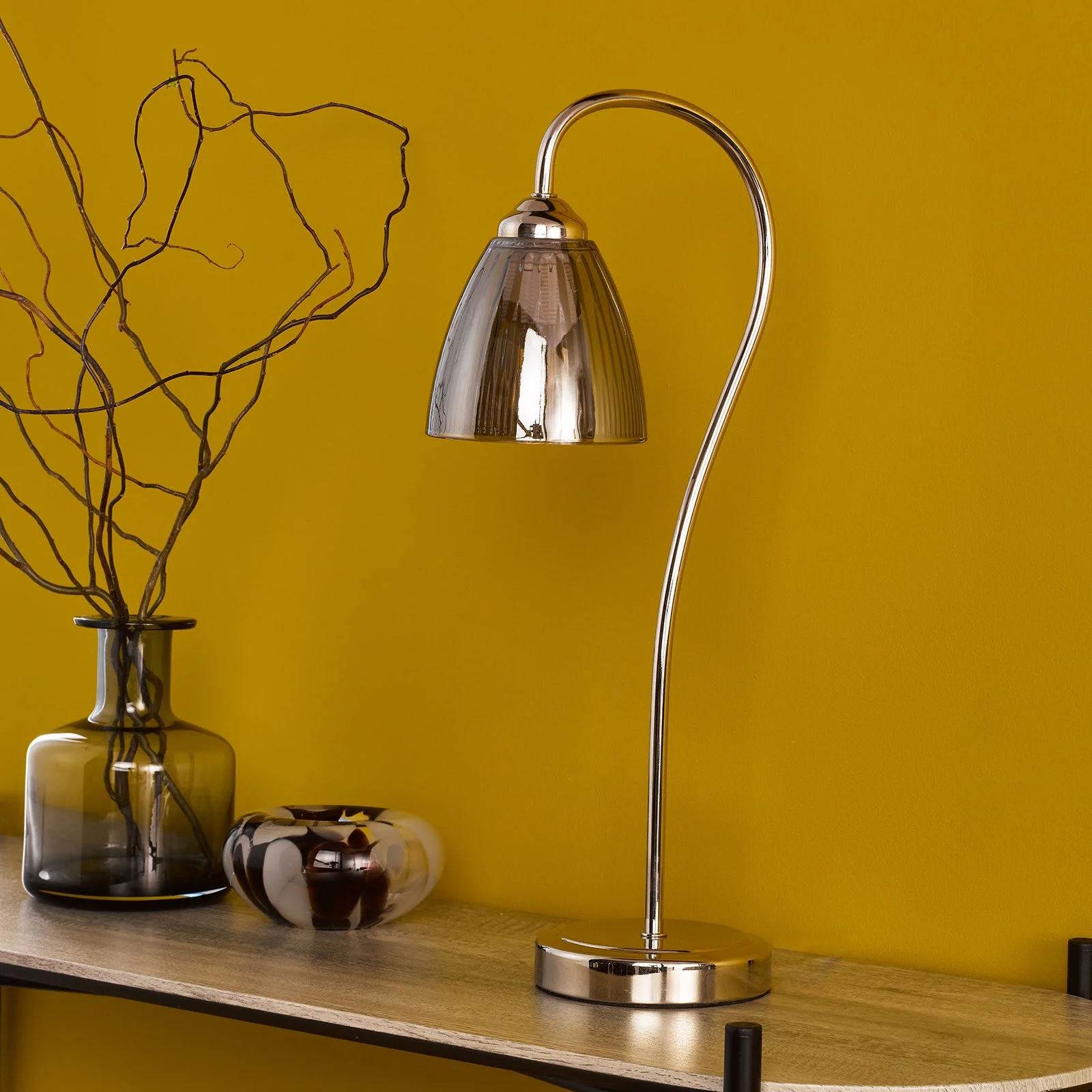 Glynis Table Lamp Antique Bronze/Polished Nickel & Ribbed Glass E14 - Image 14