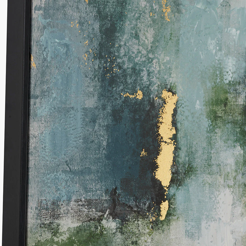 Gold and Blue Tone Abstract Canvas with Black Frame - Image 2