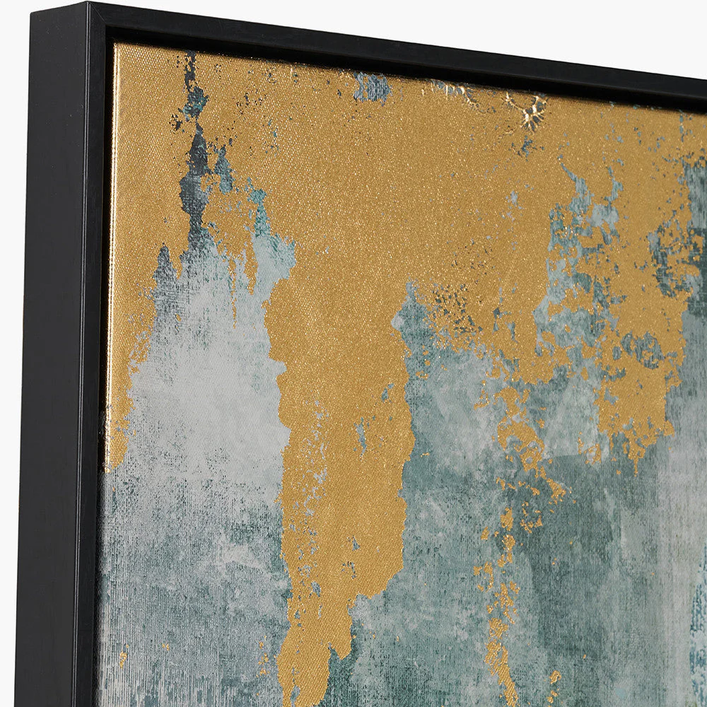Gold and Blue Tone Abstract Canvas with Black Frame - Image 3