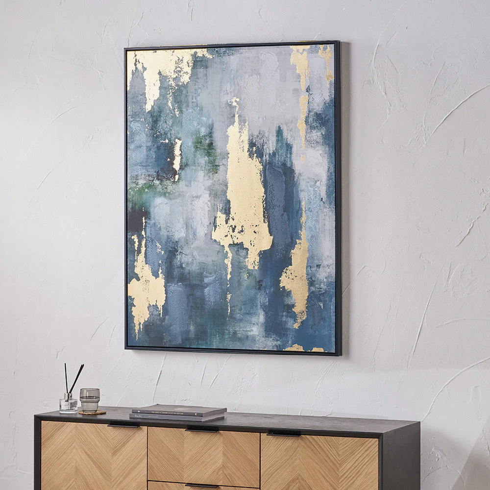 Gold and Blue Tone Abstract Canvas with Black Frame - Image 5