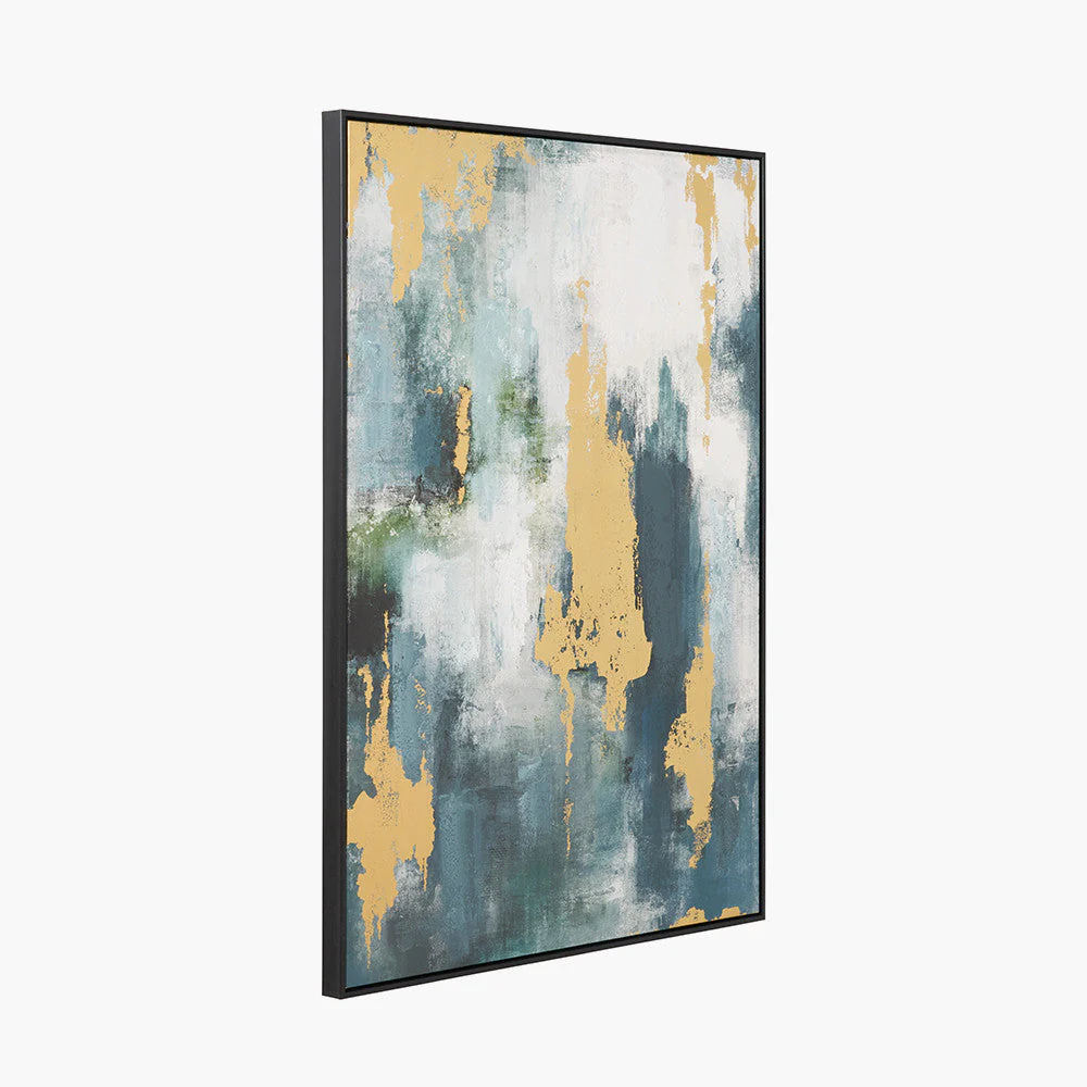 Gold and Blue Tone Abstract Canvas with Black Frame - Image 6